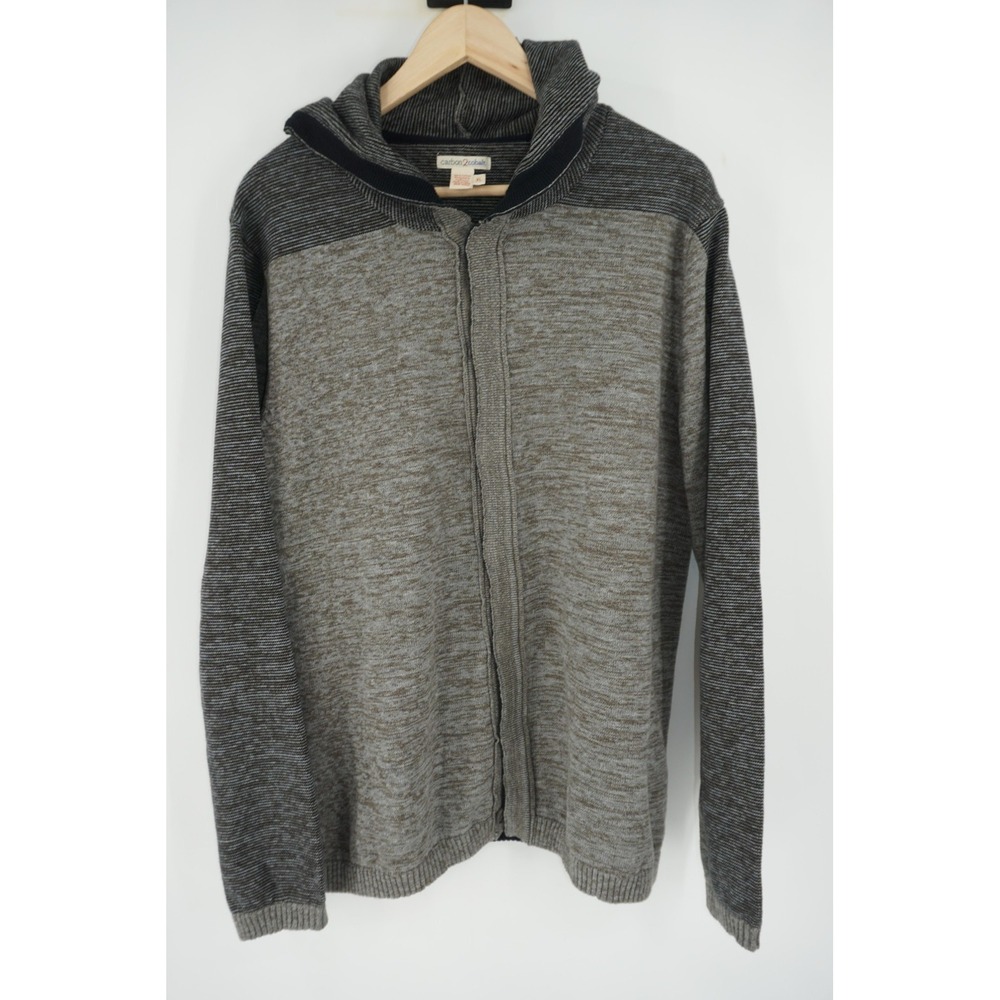 Carbon2cobalt Sweater Gray Cotton Hooded Button Cardigan Knit Casual Men's XL